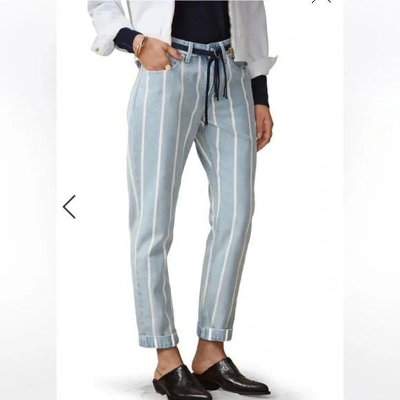 NWT Anthropologie Scotch & Soda bandit white striped boyfriend jeans sz 32 - Picture 2 of 14